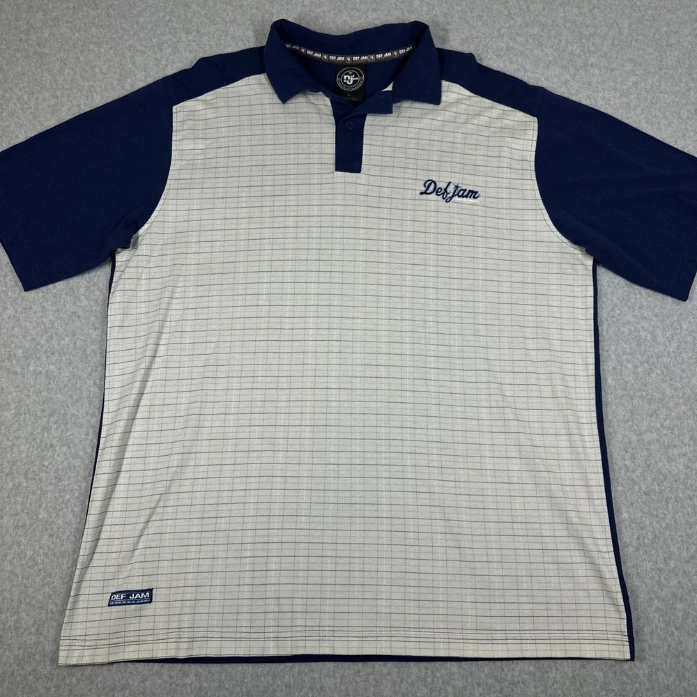 Vintage‎ Y2K Def Jam University Men's Check Polo Shirt Large Collared Blue